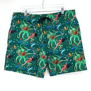 Culprit Men's Size XXL Sea Monster Mayhem Print Swim Shorts Multicolor Green NEW